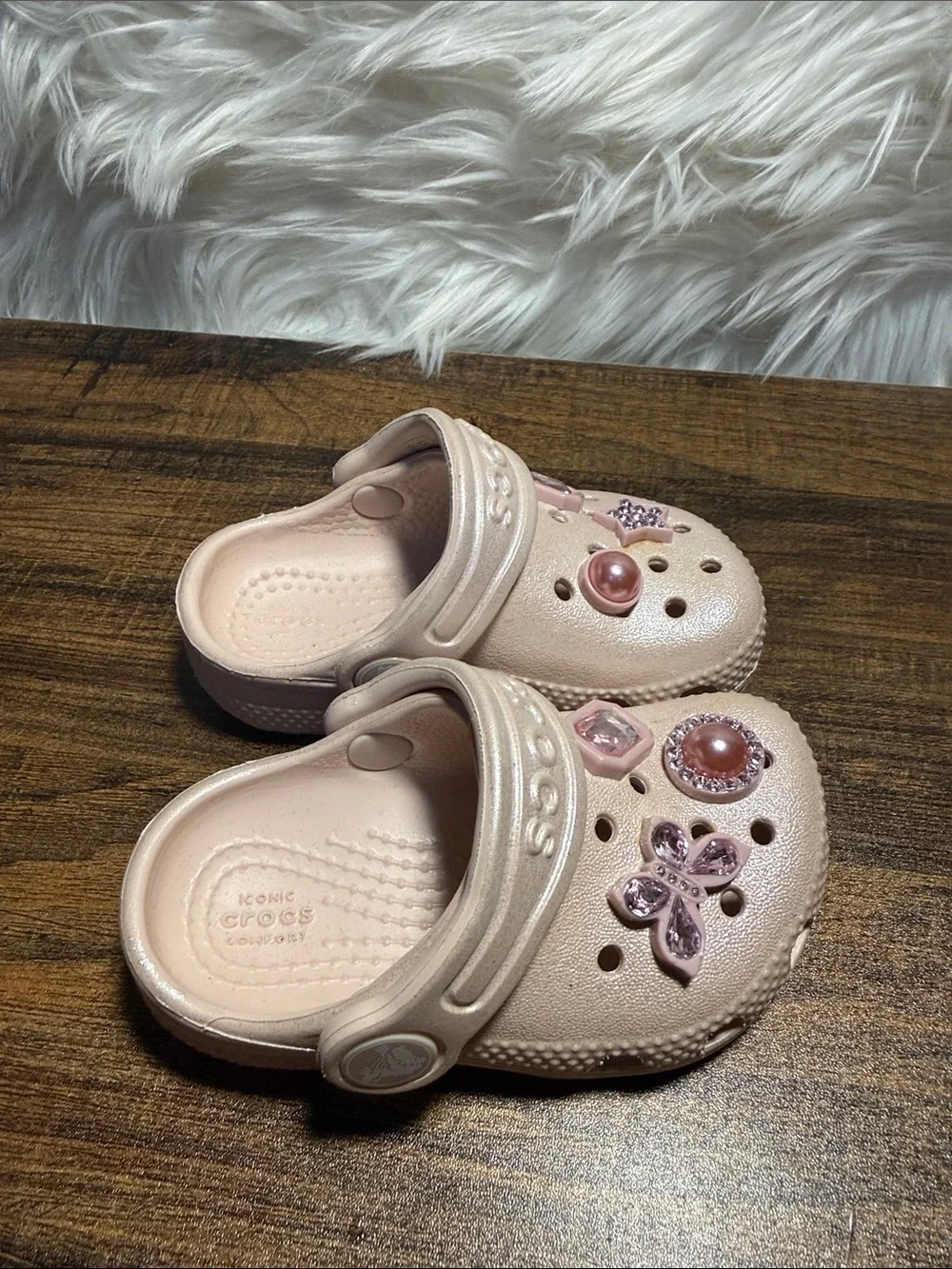 CROCS Kids Blush Pink Classic Clog with Gem Charms